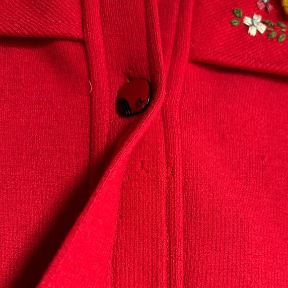 Vintage Red Wool Coat Embroidered Crochet Accents - Picture 13 of 14